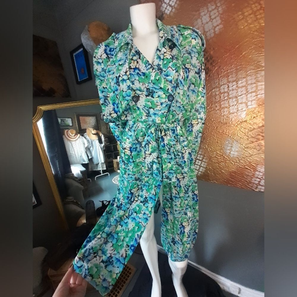 Semi Sheer Floral Mid Length Trench Coat